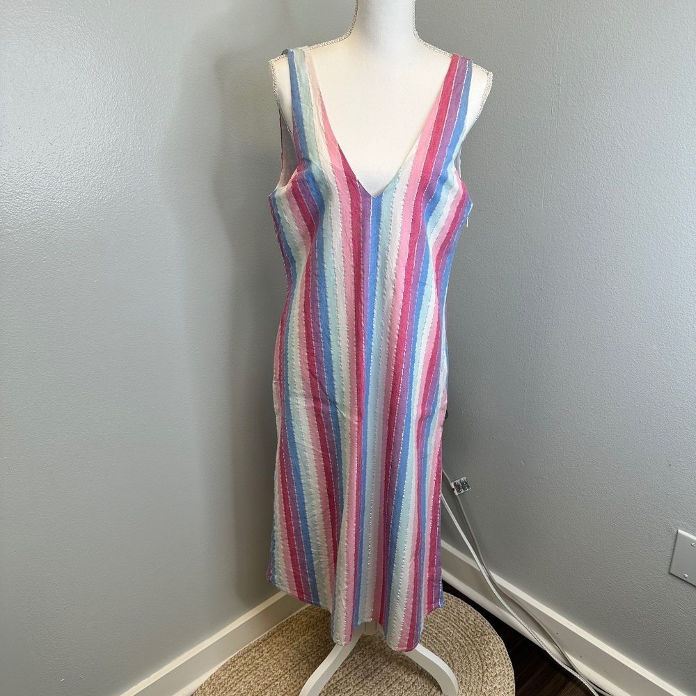 Privacy Please Woodland Striped Dress with Silver Metalic Detailng size Medium